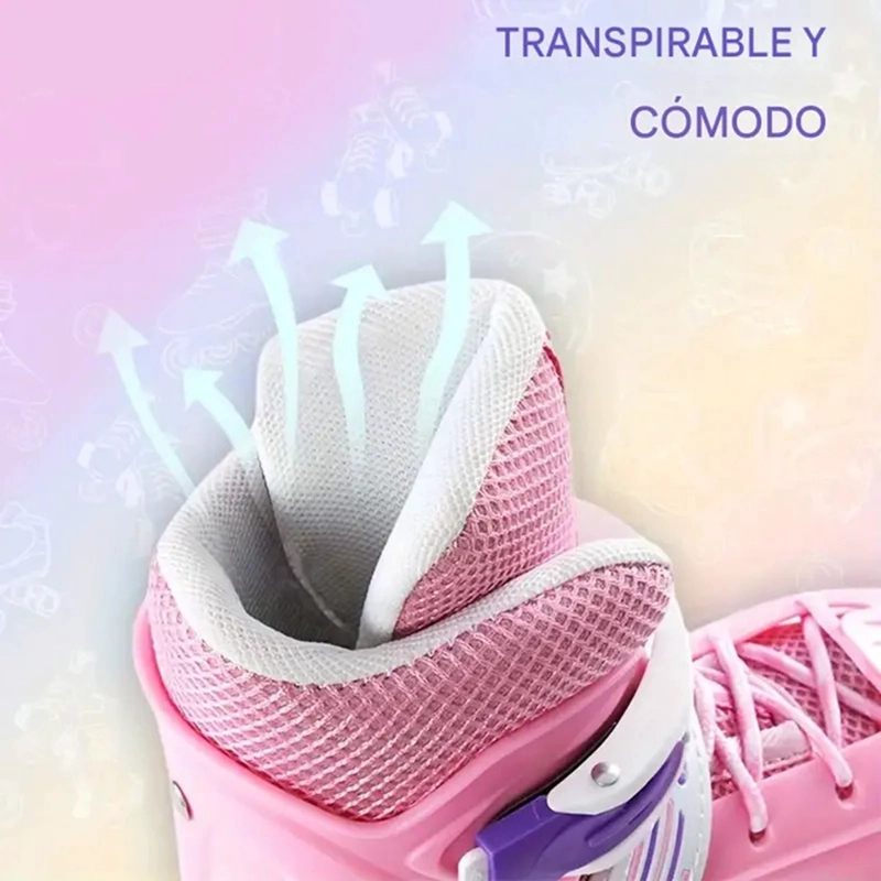 PATINES 4 RUEDAS AJUSTABLE ARTISTICOS PARA NIÑAS ROSADO - 7