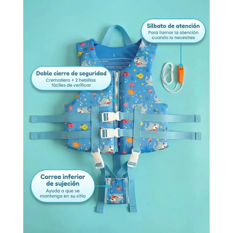 CHALECO SALVAVIDAS INFANTIL AJUSTABLE TIBURON - 5