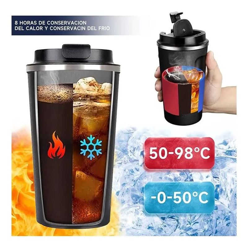 VASO TERMICO PARA CAFE ACERO INOXIDABLE 510ML FRIO CALIENTE - 7