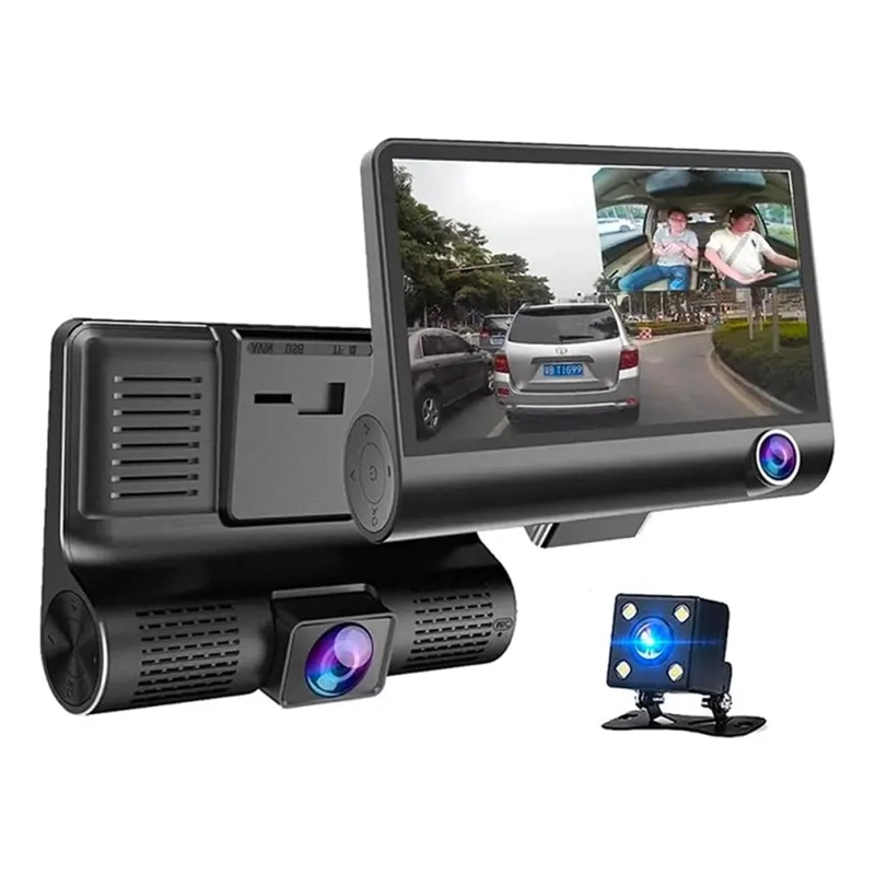 VIDEOCAMARA DE AUTO 1080P HD 3 CAMARAS SEGURIDAD RETROVISOR - 1