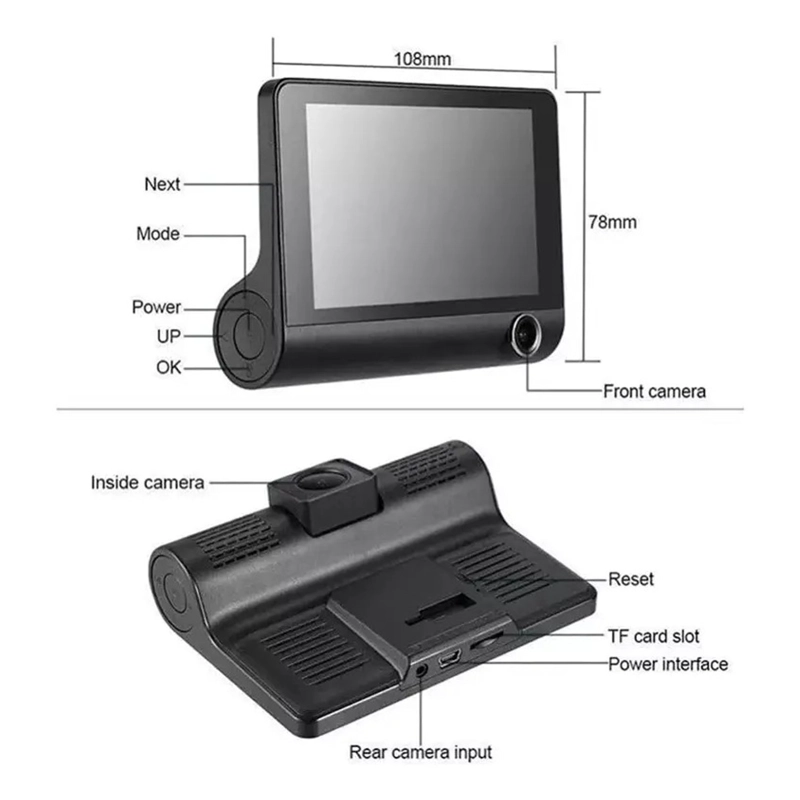 VIDEOCAMARA DE AUTO 1080P HD 3 CAMARAS SEGURIDAD RETROVISOR - 4
