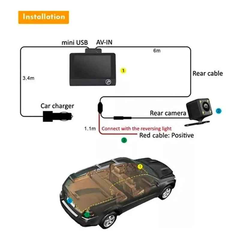VIDEOCAMARA DE AUTO 1080P HD 3 CAMARAS SEGURIDAD RETROVISOR - 7