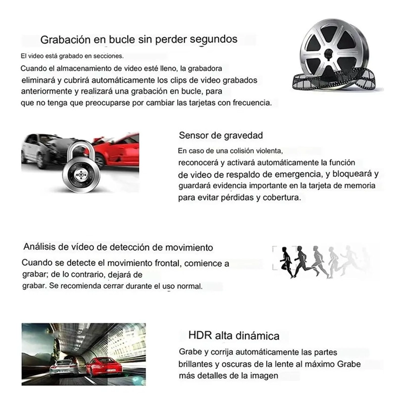 VIDEOCAMARA DE AUTO 1080P HD 3 CAMARAS SEGURIDAD RETROVISOR - 9