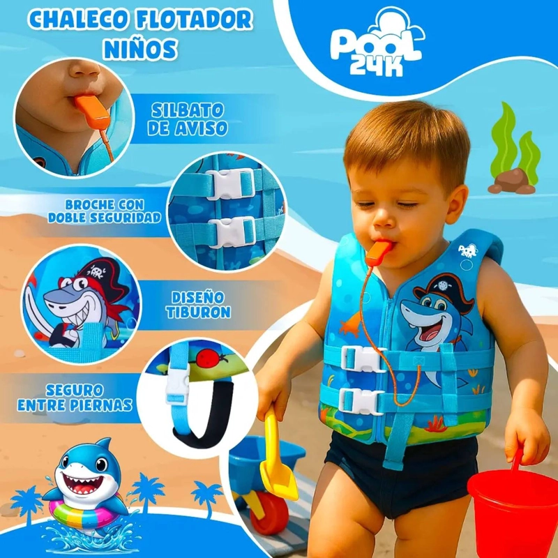 CHALECO FLOTADOR NIÑOS TIBURON NATACION SEGURIDAD PISCINA - 3