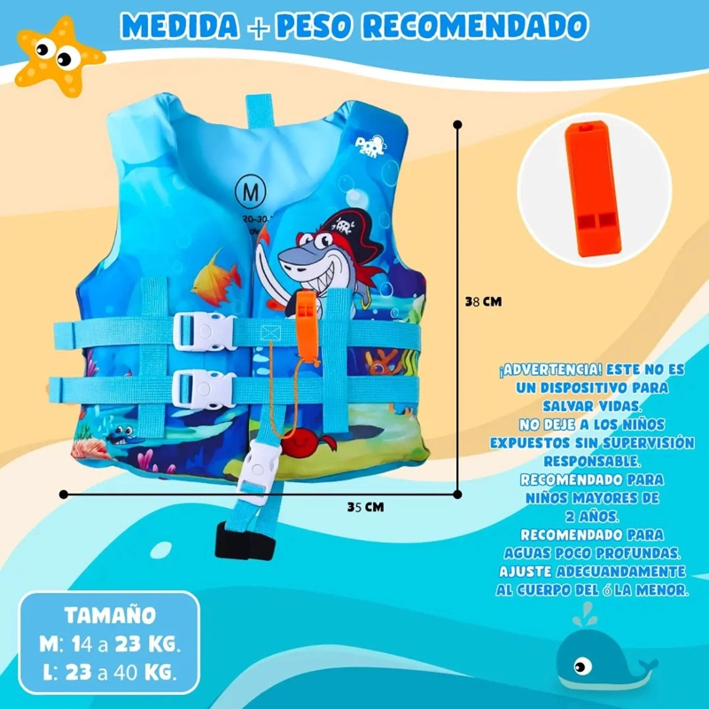CHALECO FLOTADOR NIÑOS TIBURON NATACION SEGURIDAD PISCINA - 4