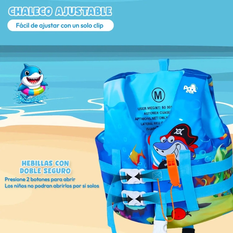 CHALECO FLOTADOR NIÑOS TIBURON NATACION SEGURIDAD PISCINA - 5
