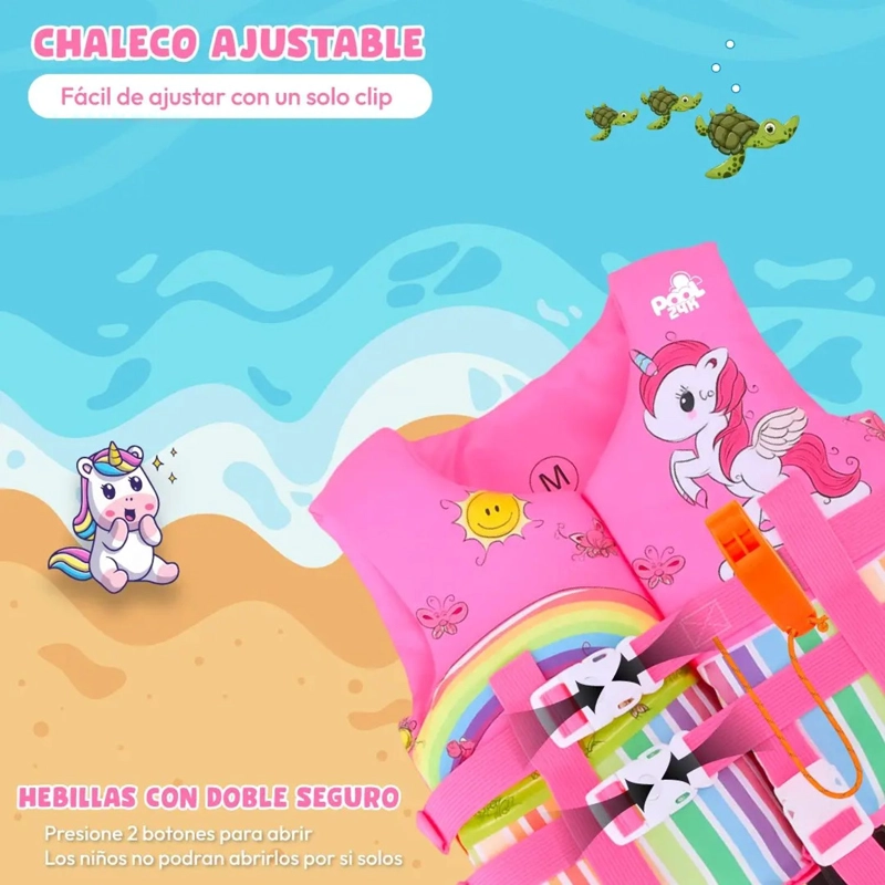CHALECO FLOTADOR NIÑAS UNICORNIO NATACION SEGURIDAD PISCINA - 5