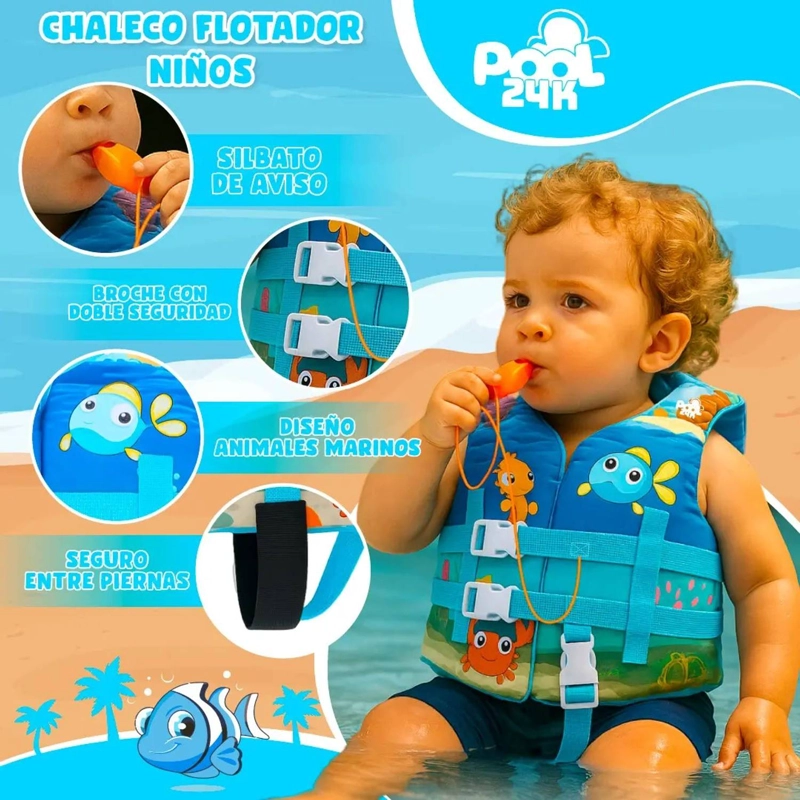 CHALECO FLOTADOR NIÑOS ANIMALES MARINOS NATACION PISCINA - 3