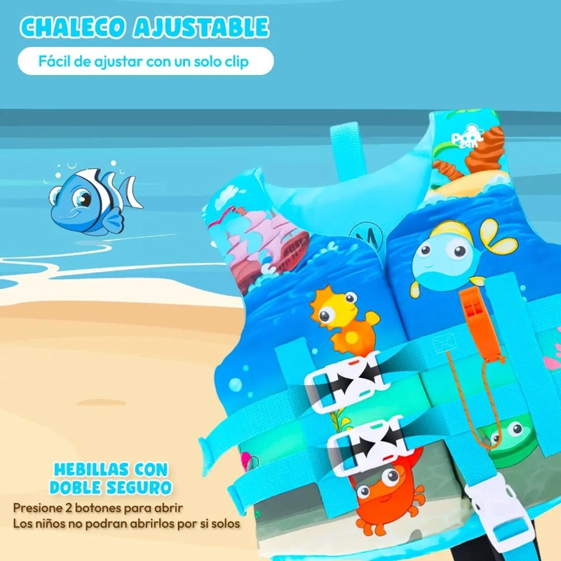 CHALECO FLOTADOR NIÑOS ANIMALES MARINOS NATACION PISCINA - 5