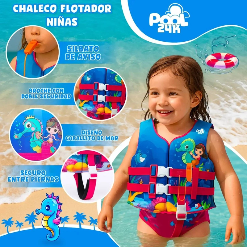 CHALECO FLOTADOR NIÑAS CABALLITO DE MAR NATACION PISCINA - 3