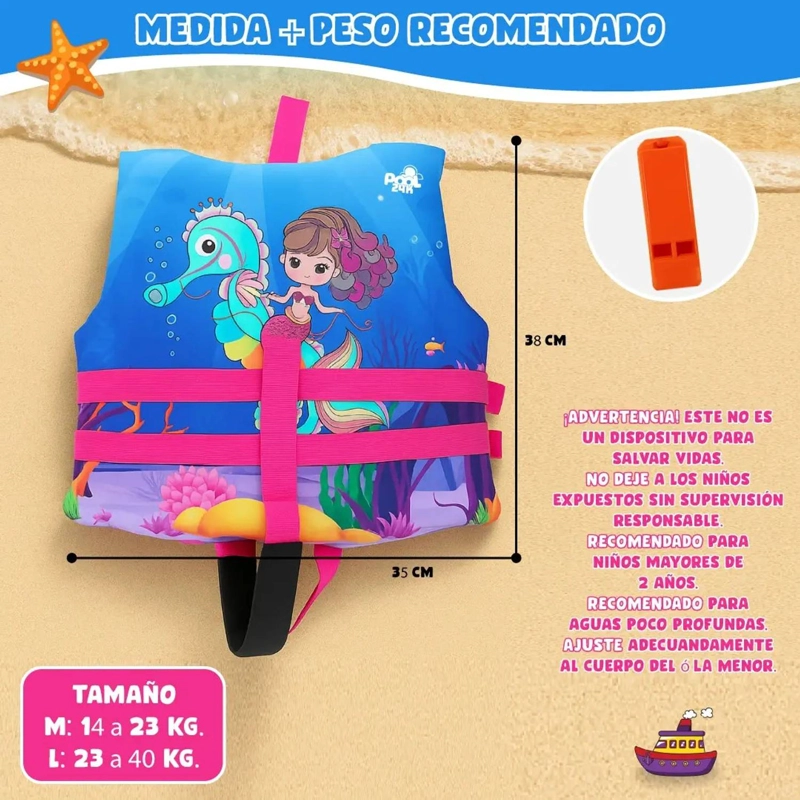 CHALECO FLOTADOR NIÑAS CABALLITO DE MAR NATACION PISCINA - 4