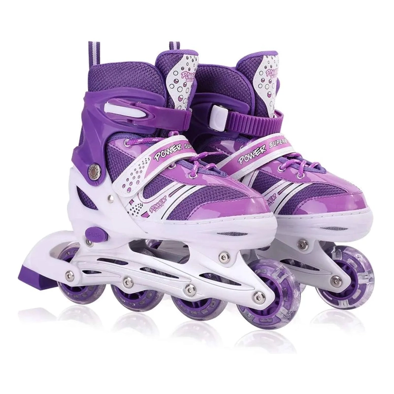 PATINES EN LINEA AJUSTABLES ROLLER MORADO RUEDA LED NIÑAS - 1