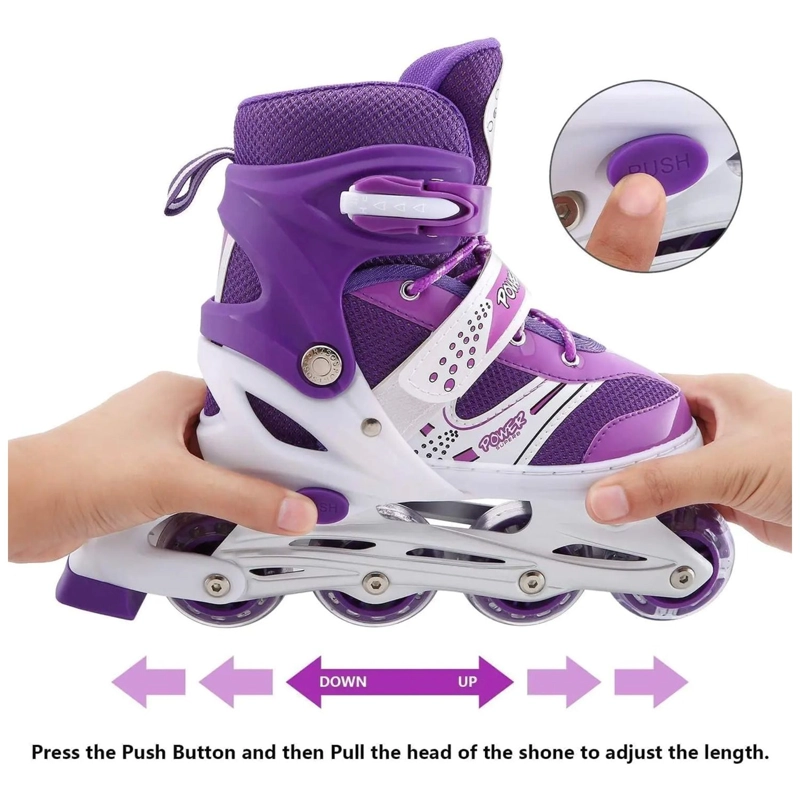 PATINES EN LINEA AJUSTABLES ROLLER MORADO RUEDA LED NIÑAS - 3