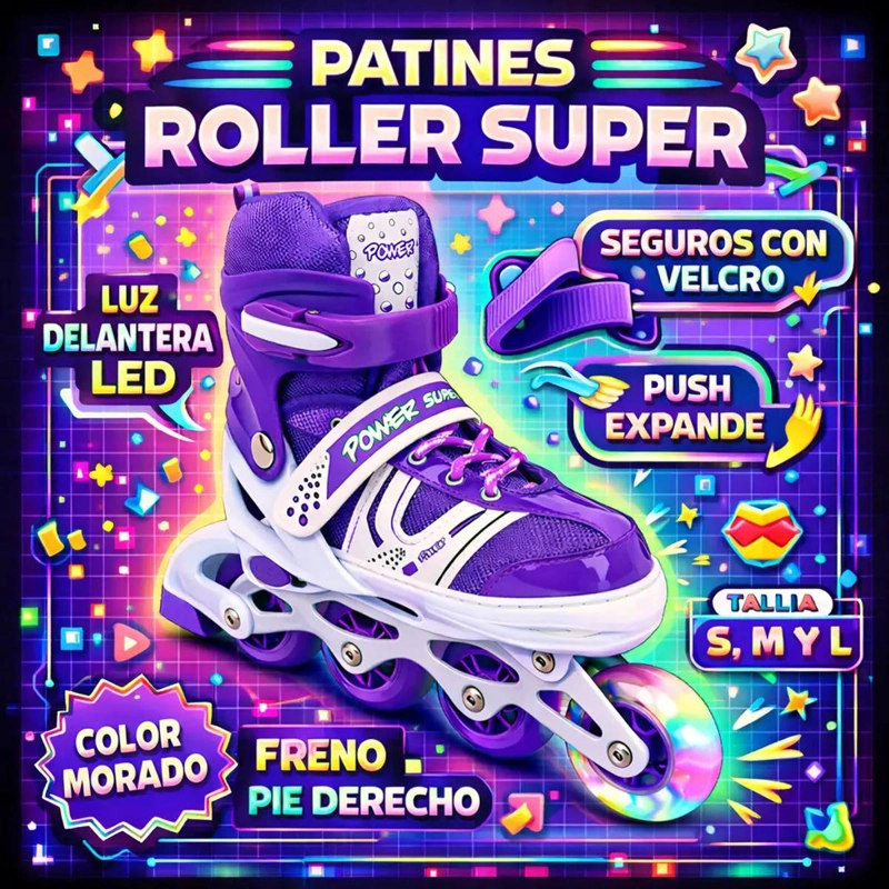 PATINES EN LINEA AJUSTABLES ROLLER MORADO RUEDA LED NIÑAS - 5