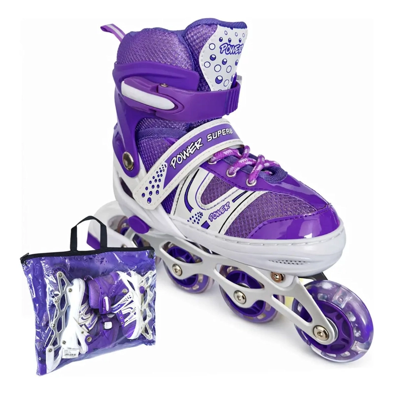 PATINES EN LINEA AJUSTABLES ROLLER MORADO RUEDA LED NIÑAS - 6