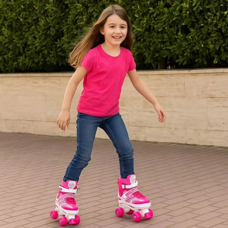 PATINES 4 RUEDAS AJUSTABLE ARTISTICOS ROSADO PARA NIÑAS - 4