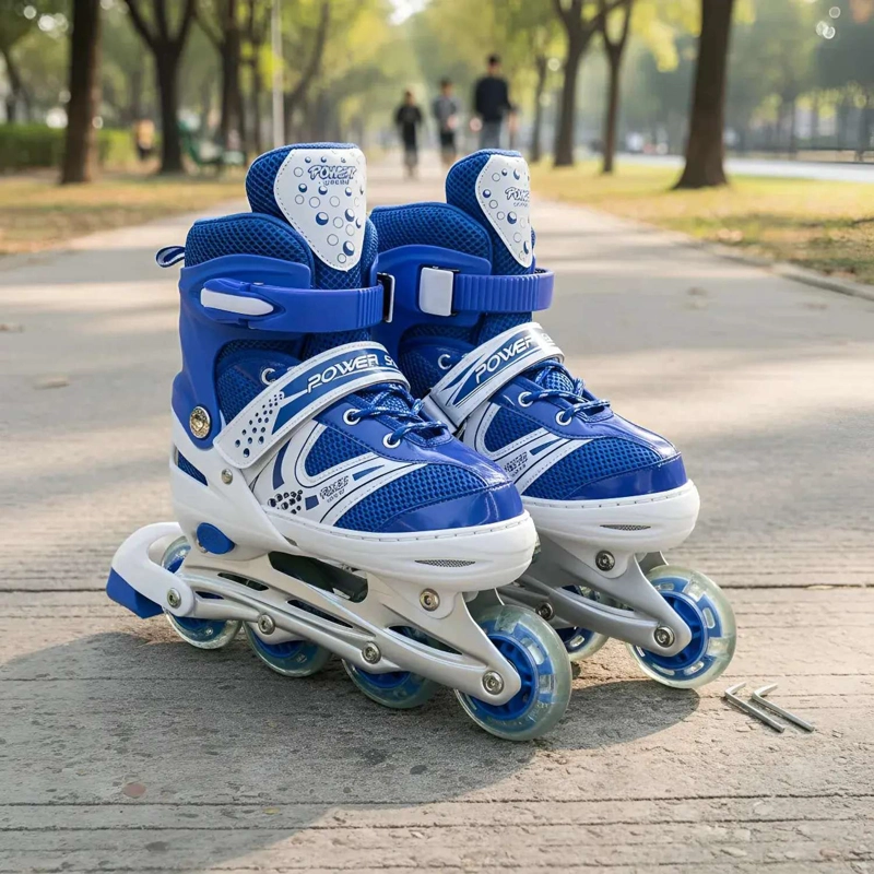 PATINES EN LINEA AJUSTABLES ROLLER AZUL PARA NIÑOS RUEDA LED - 4