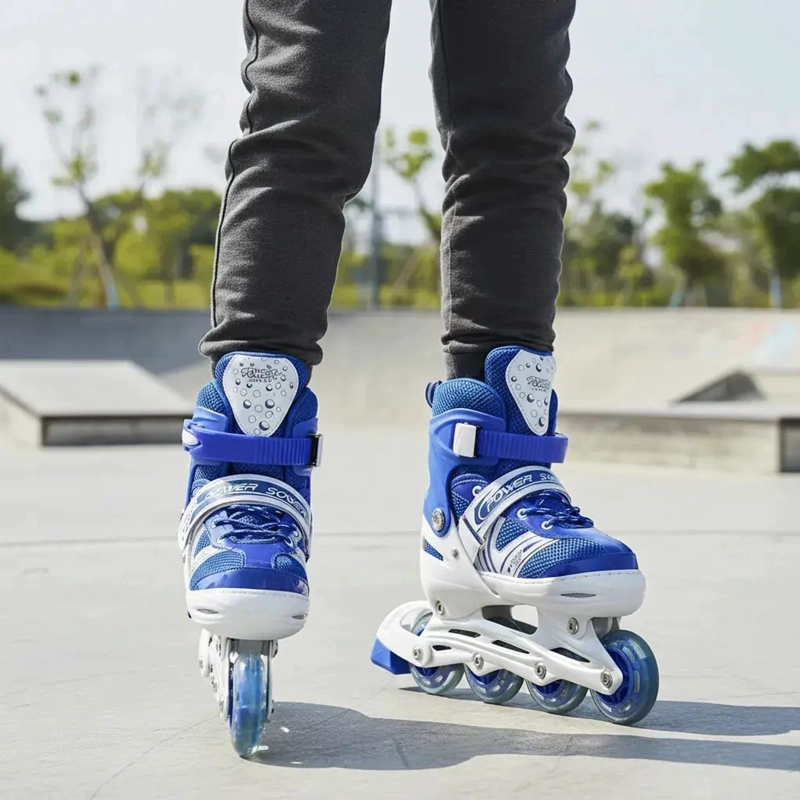PATINES EN LINEA AJUSTABLES ROLLER AZUL PARA NIÑOS RUEDA LED - 5