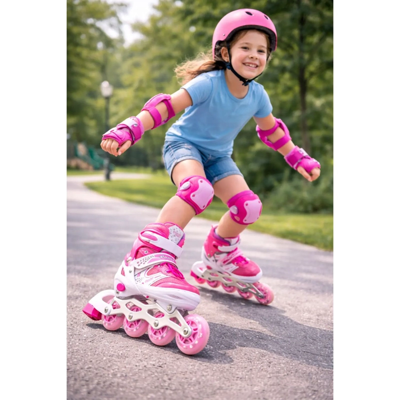 PATINES EN LINEA AJUSTABLE ROSADO PARA NIÑAS RUEDA LED - 2