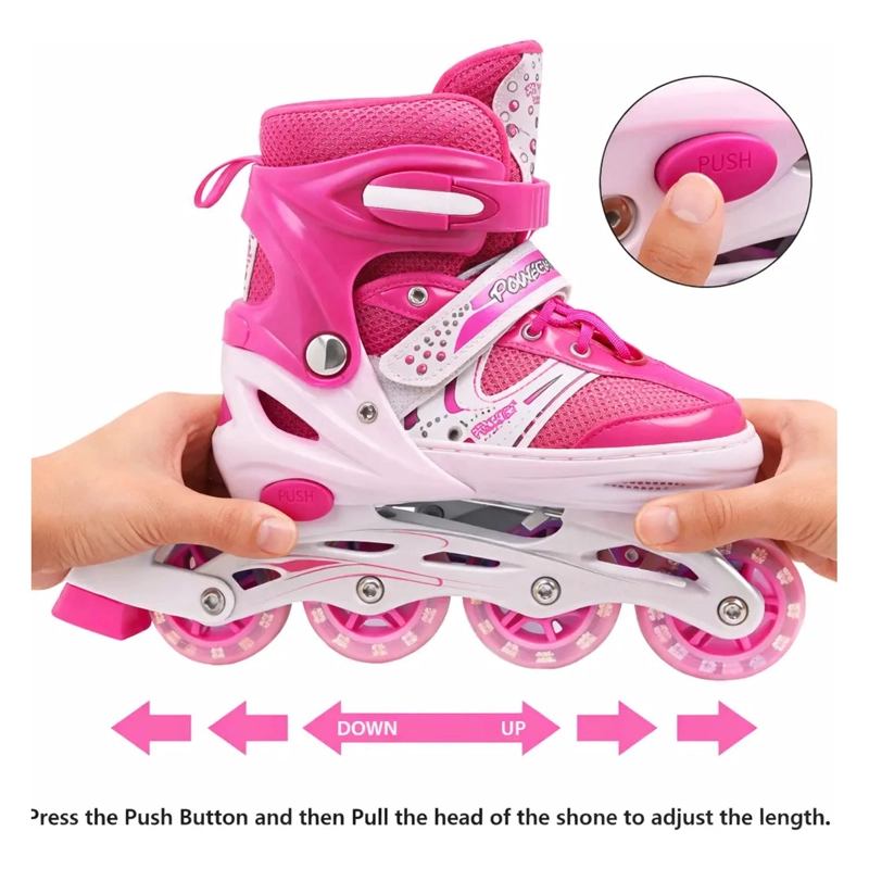 PATINES EN LINEA AJUSTABLE ROSADO PARA NIÑAS RUEDA LED - 3