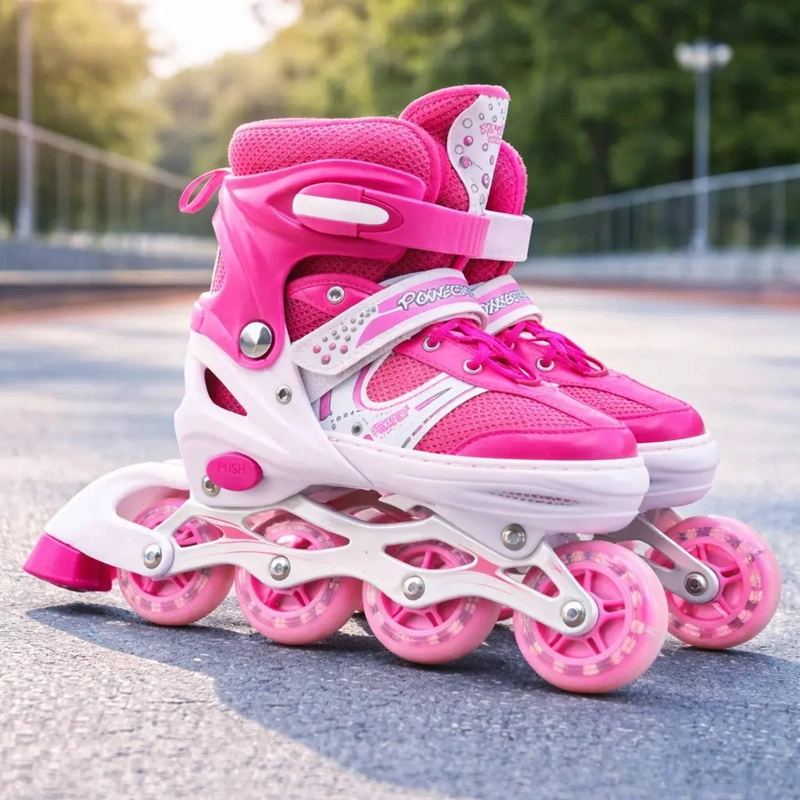 PATINES EN LINEA AJUSTABLE ROSADO PARA NIÑAS RUEDA LED - 4