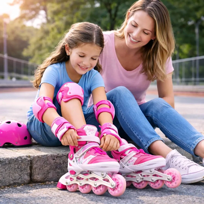 PATINES EN LINEA AJUSTABLE ROSADO PARA NIÑAS RUEDA LED - 5