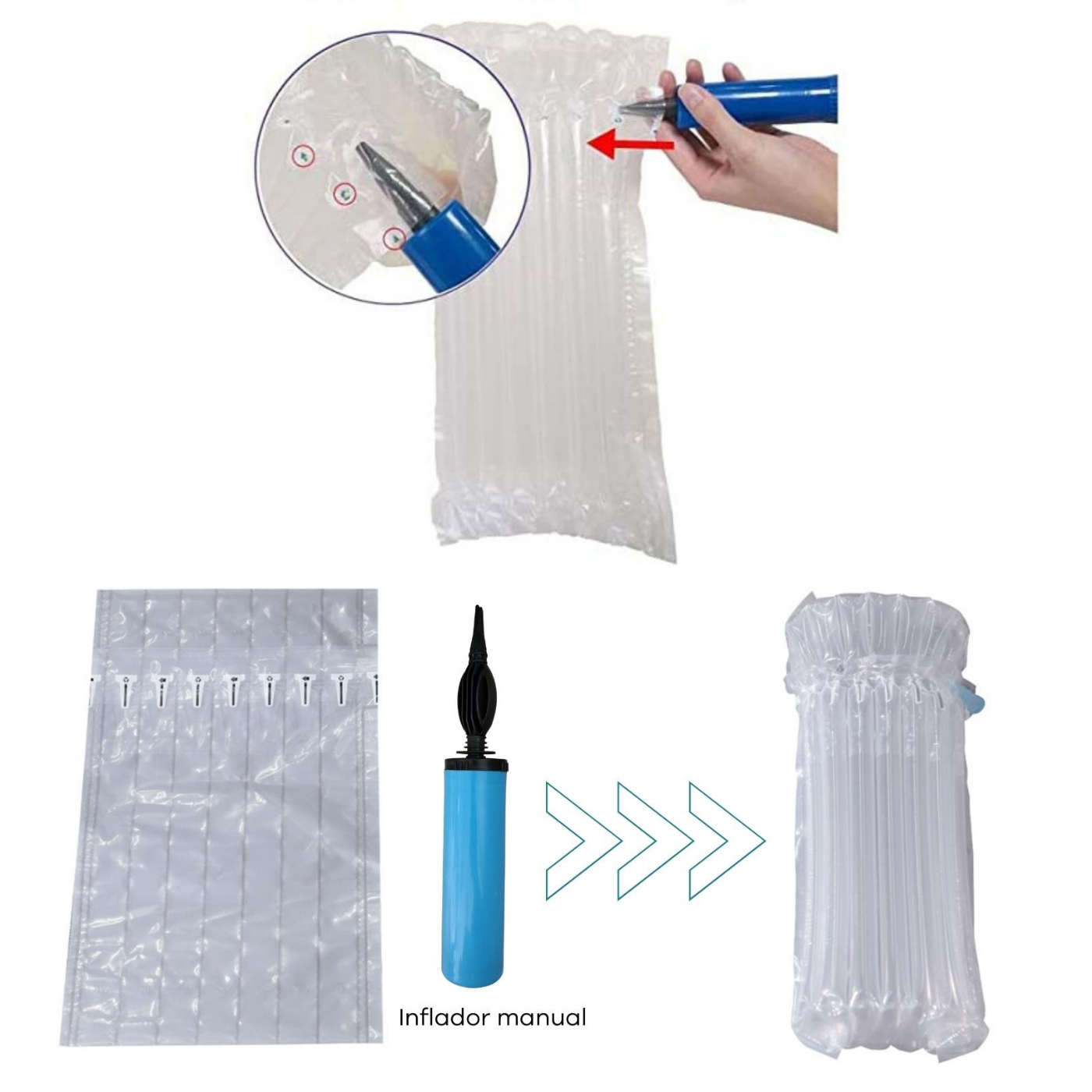 BOLSA PROTECTOR BOTELLA VINO BURBUJA DE AIRE PARA BOTELLAS 25UND CON INFLADOR - 3
