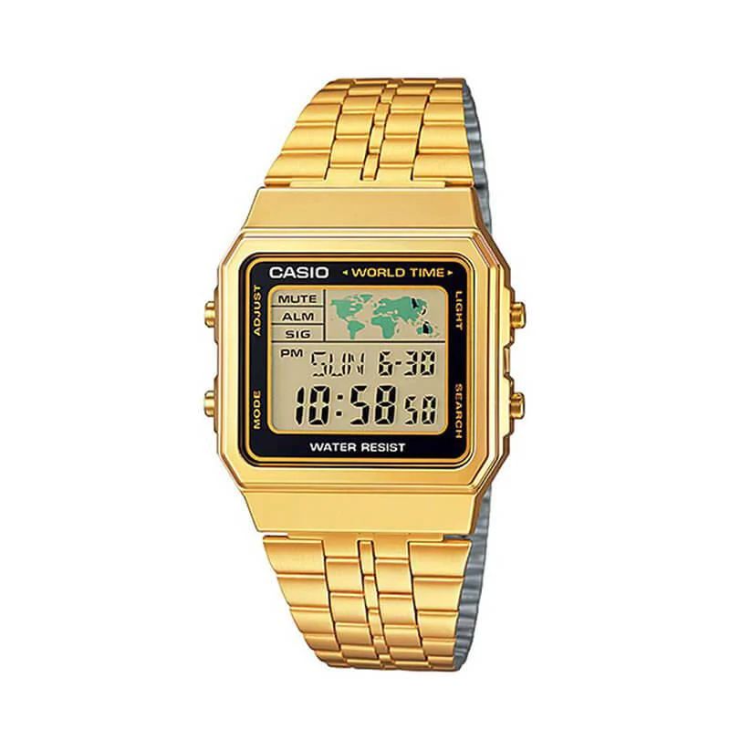 RELOJ WORLD TIME CASIO VINTAGE UNUSEX A500WGA-1DF DORADO - 1