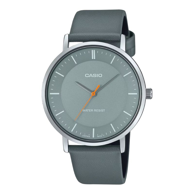 RELOJ CASIO STANDARD ANALOGICO DE CUARZO CON CORREA DE CUERO Y ESFERA GRIS MTP-VT04L-8E - 1