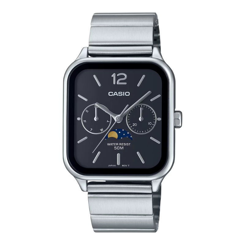 MTP-M305D-1AV BLACK DIAL MOONPHASE STAINLESS STEEL MEN'S WATCH - 1
