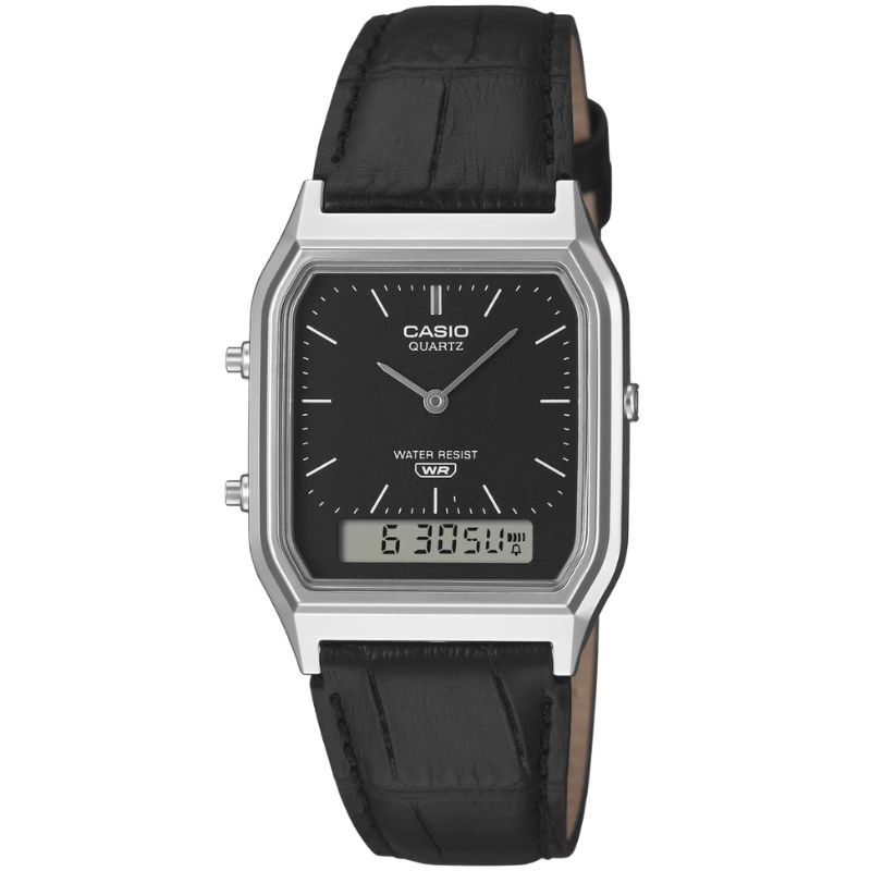 RELOJ CASIO VINTAGE AQ-230EL-1A NEGRO CUERO - 1