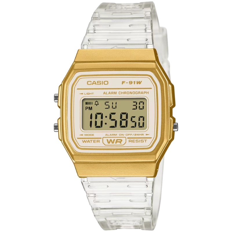 RELOJ CASIO VINTAGE DORADO CORREA TRASLUCIDA F-91WS-7A2 - 1