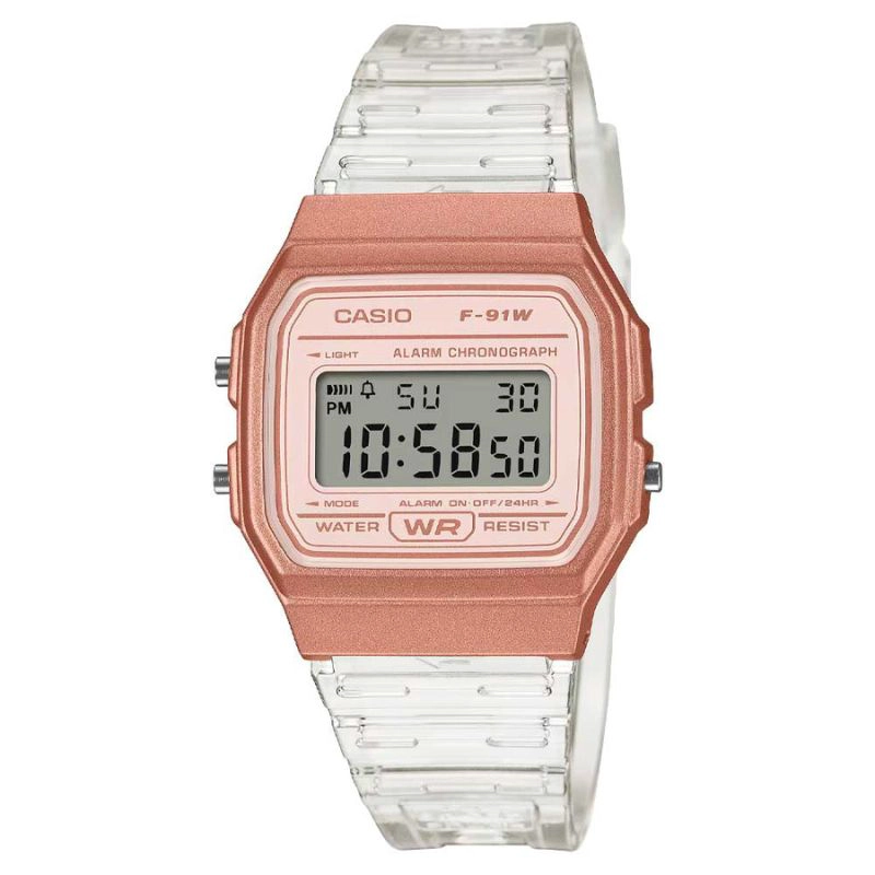 RELOJ CASIO VINTAGE ROSE  CORREA TRASLUCIDA F-91WS-7A3 - 1