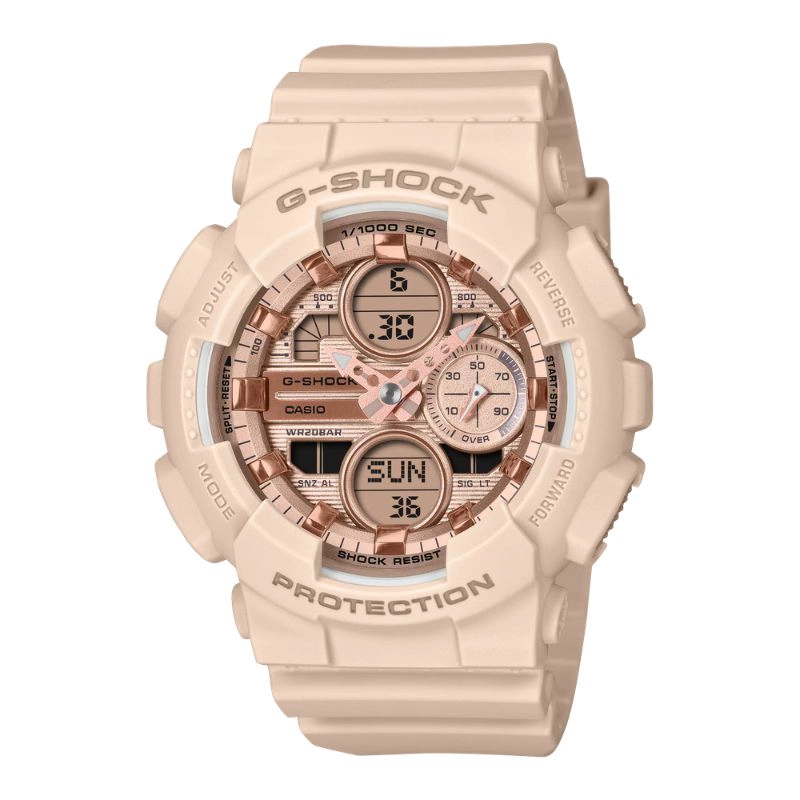 RELOJ CASIO G-SHOCK GMA-S140PG-4A, MUJER ESTE TICA EN TONOS ROSA Y CORA - 1