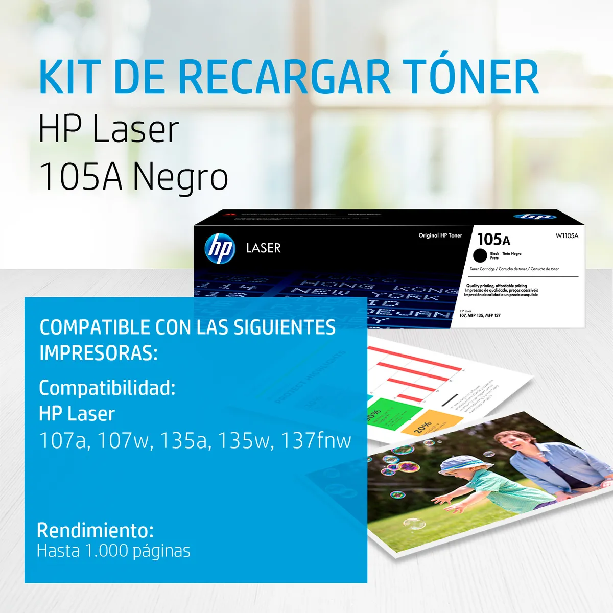 TONER HP 105A NEGRO W1105A 1000PG HP107-MFP135-MFP137 - 2
