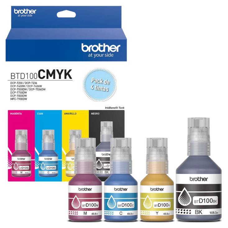 PACK TINTAS BROTHER BTD100 C-M-Y-BK - 1