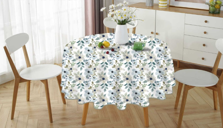 MANTEL REDONDO 140 CM FLORES AZULES - 1
