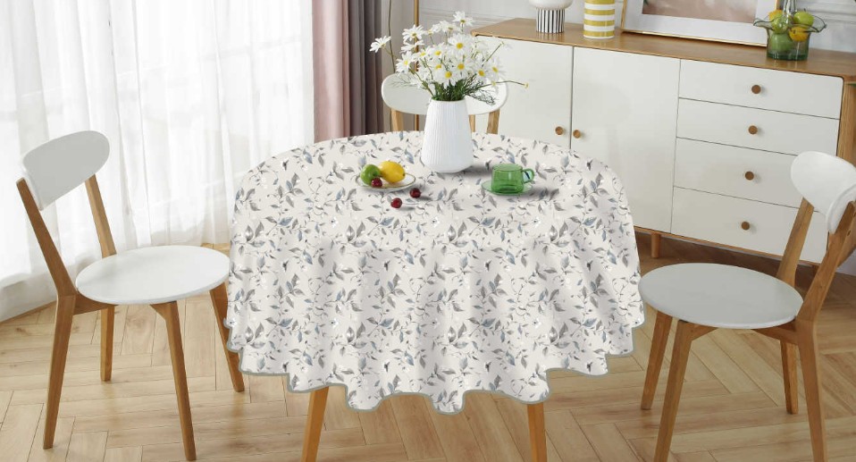 MANTEL REDONDO 140 CM BEIGE FLORES - 1