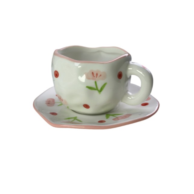 TAZA DE CERÁMICA LIGERA DE LUJO ROSA A FLORES T-00023-4 - 1
