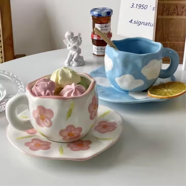TAZA DE CERÁMICA LIGERA DE LUJO ROSA A FLORES T-00023-4 - 3