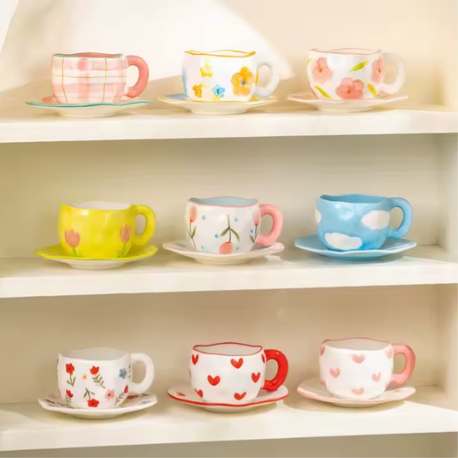 TAZA DE CERÁMICA LIGERA DE LUJO ROSA A FLORES T-00023-4 - 4