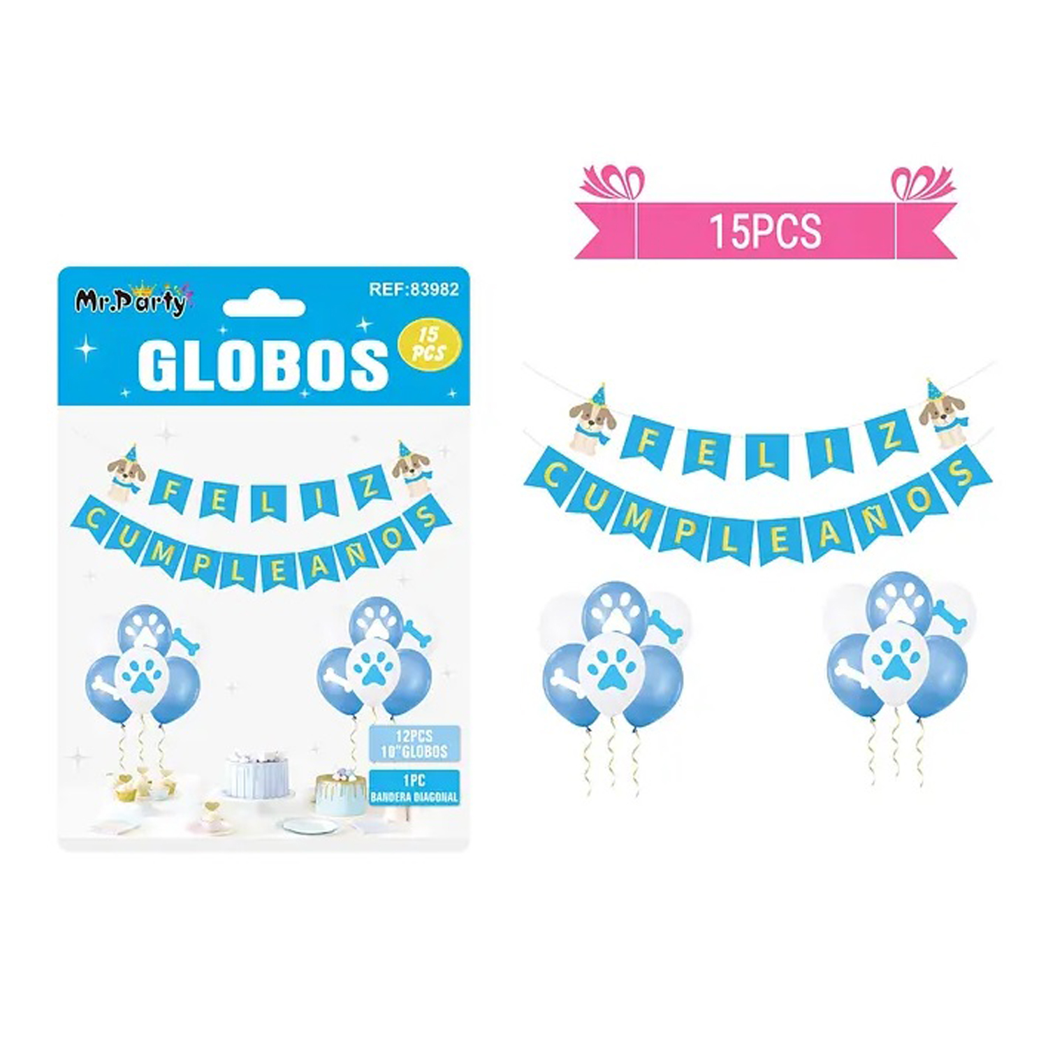 SET TECNOLIBROS CUMPLEAÑOS FIESTA TEMÁTICA PERROS CELESTE - 1