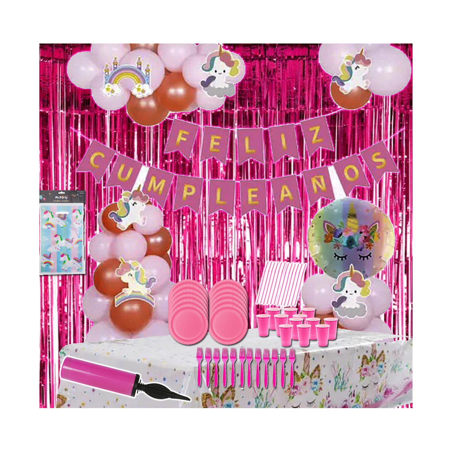 SET TECNOLIBROS CUMPLEAÑOS INFANTIL UNICORNIO COTILLÓN FIESTA 12 PERS - 1