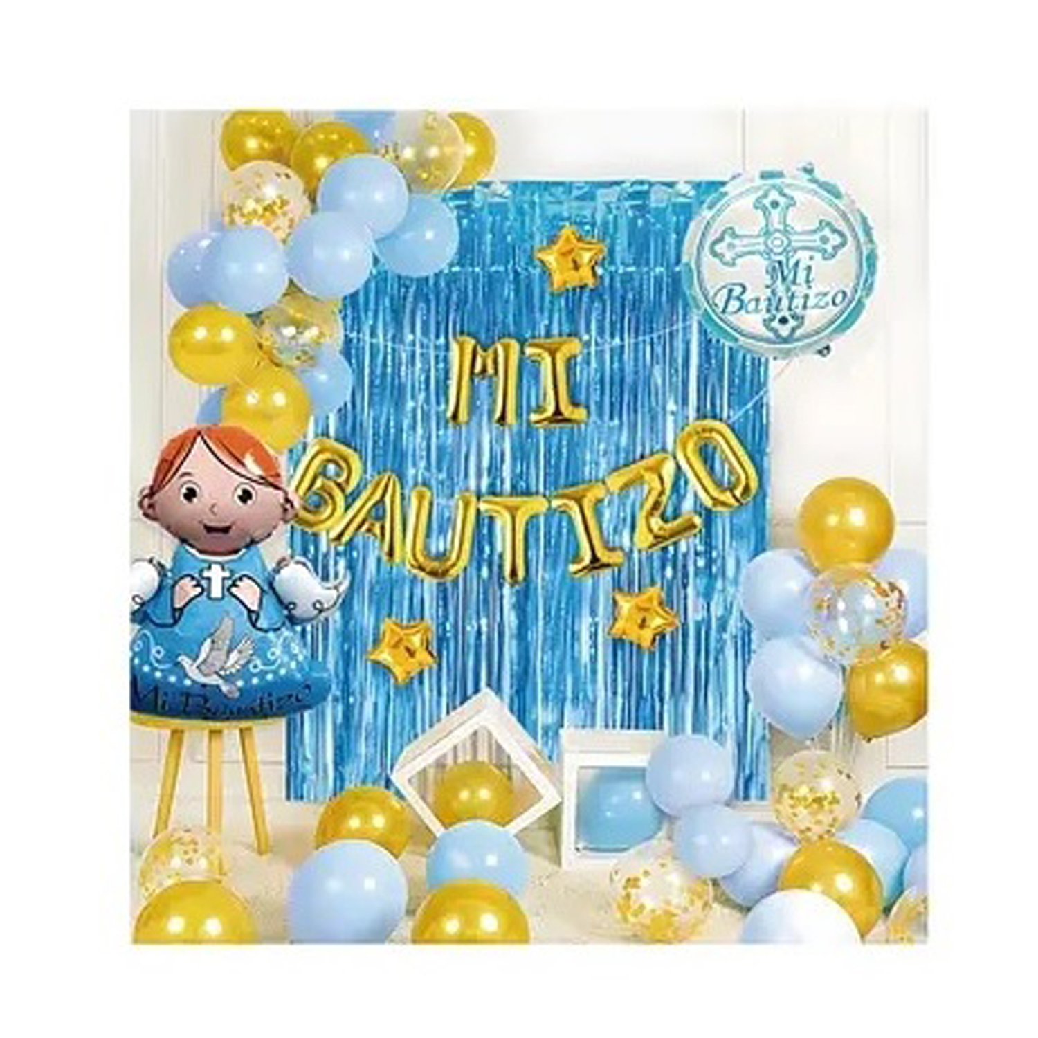 SET TECNOLIBROS GLOBO BAUTIZO COTILLÓN FIESTA 20 PERS CELESTE - 1