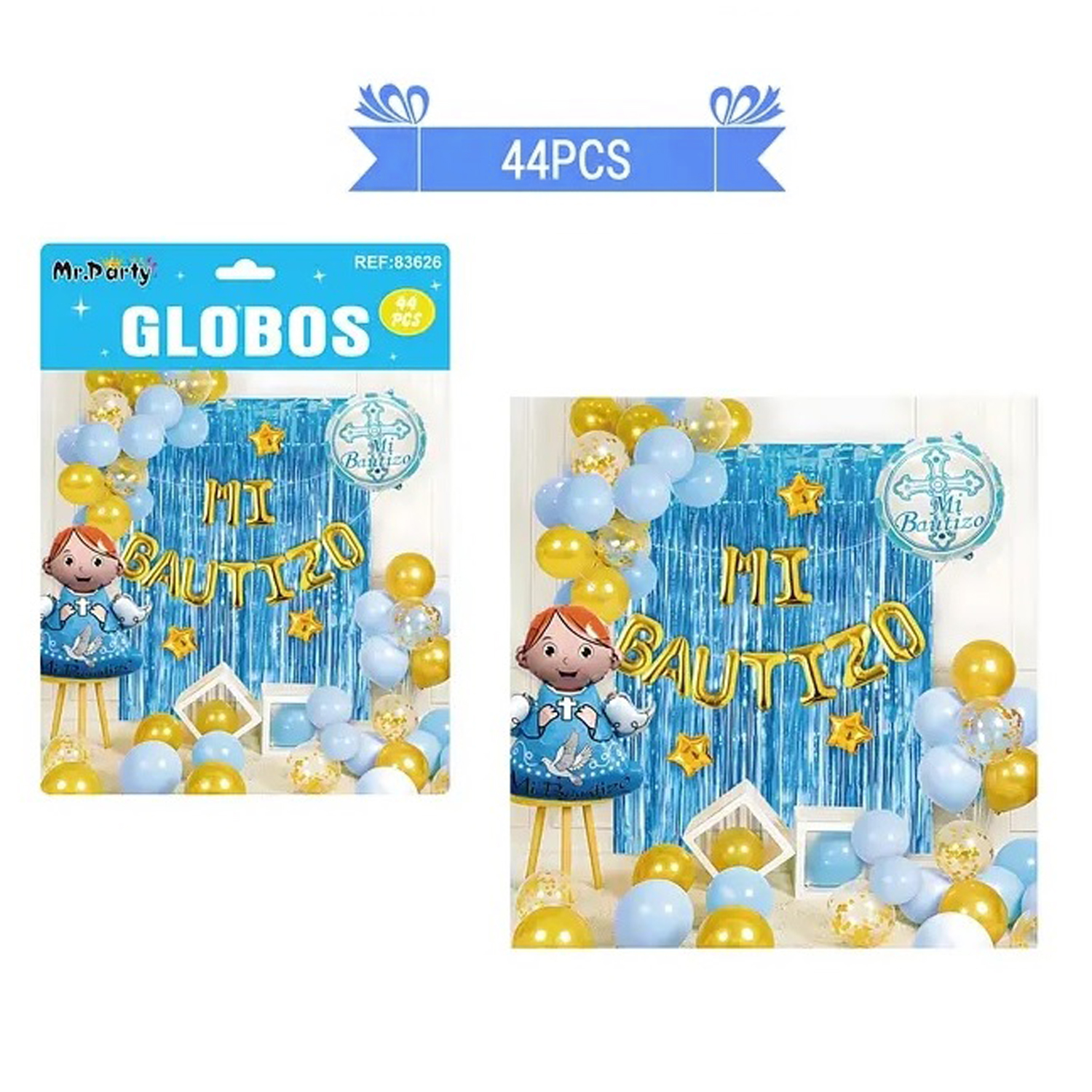 SET TECNOLIBROS GLOBO BAUTIZO COTILLÓN FIESTA 20 PERS CELESTE - 2