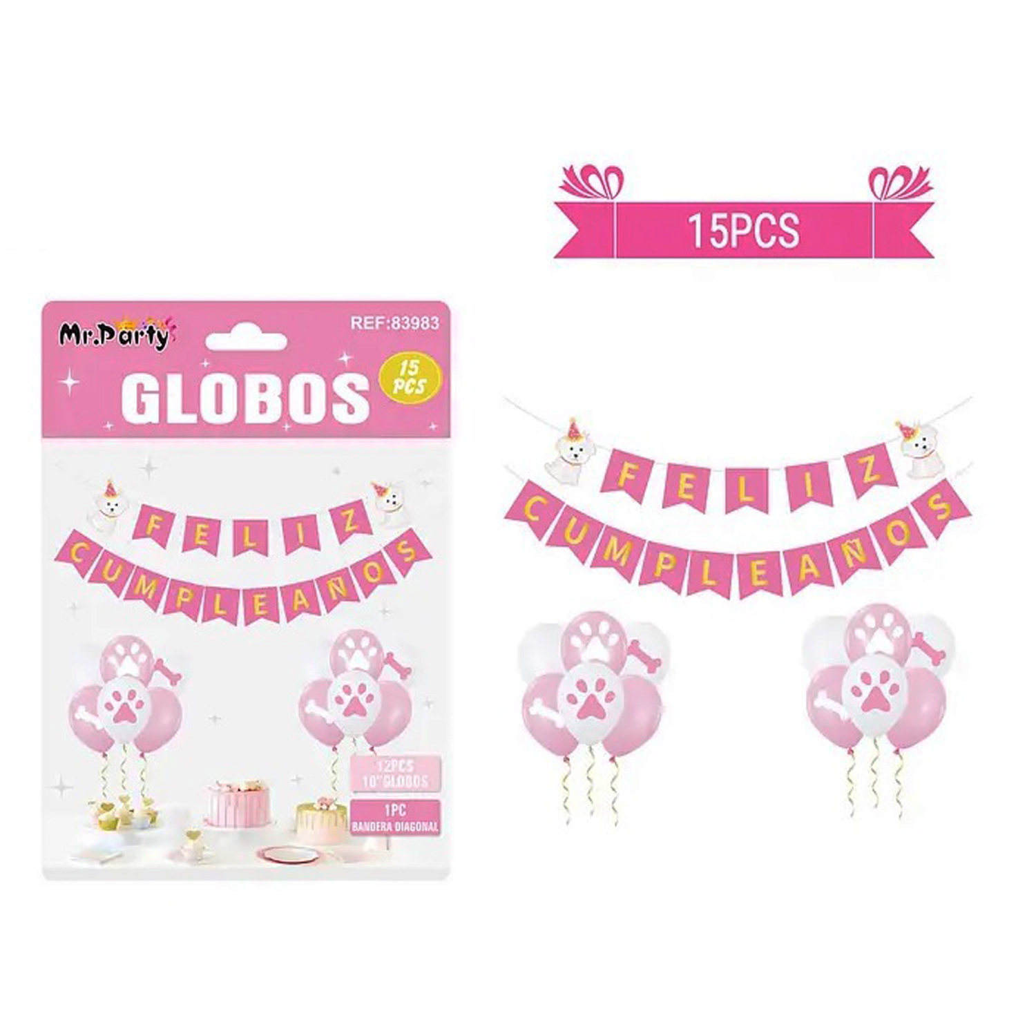 SET TECNOLIBROS CUMPLEAÑOS FIESTA TEMÁTICA PERRITAS ROSADO - 1