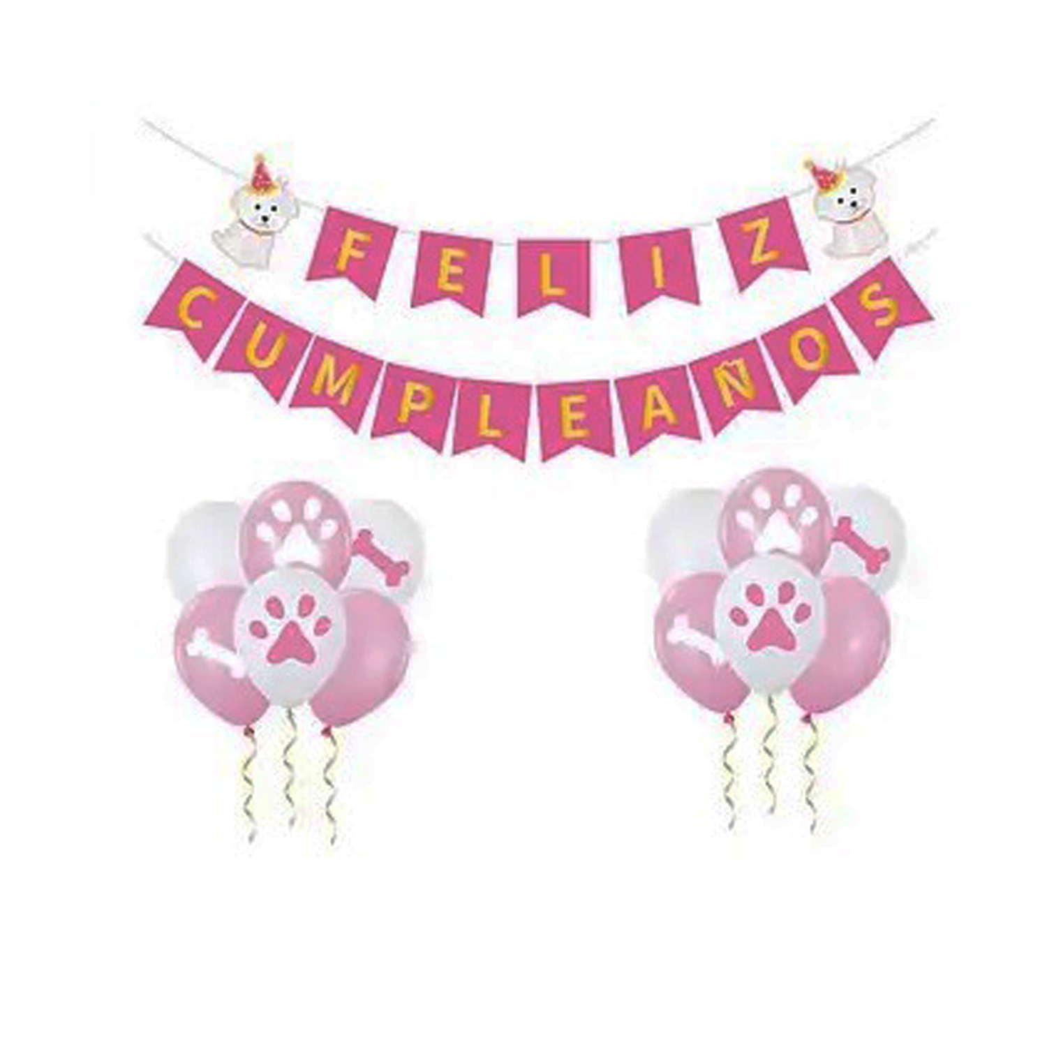 SET TECNOLIBROS CUMPLEAÑOS FIESTA TEMÁTICA PERRITAS ROSADO - 2