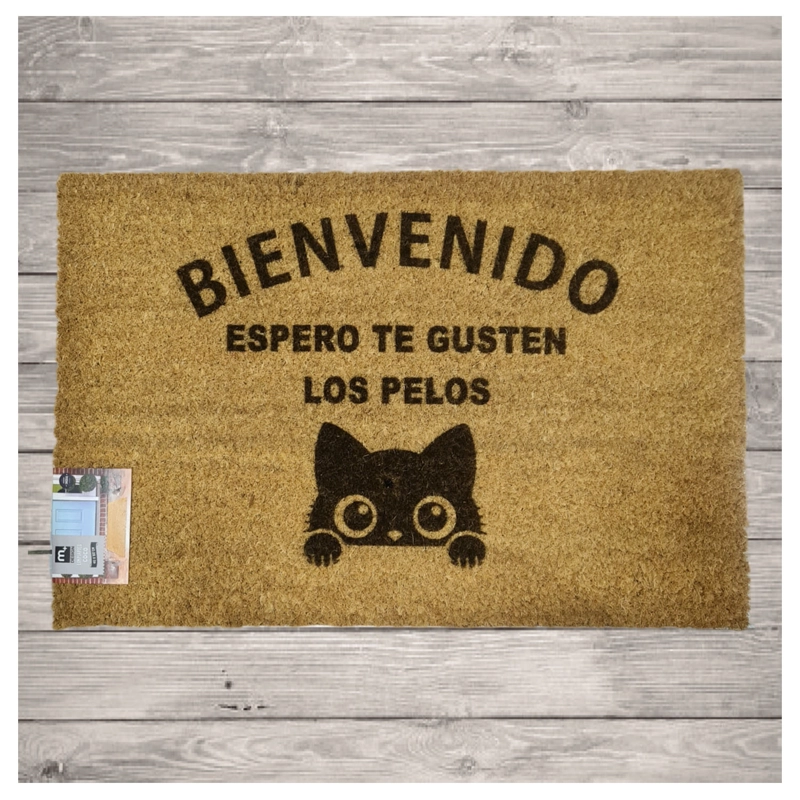 ALFOMBRA TAPETE LIMPIA PIES PERSONALIZADO FIBRA DE COCO BIENVENIDOS ESPERO TE GUSTEN LOS GATOS - 1