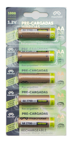 PILAS RECARGABLE AA MACROTEL HÍBRIDA TIRA X5 UNID. 2700MAH - 1