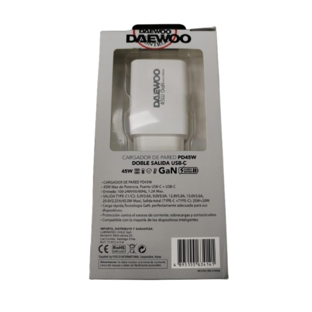 CARGADOR DAEWOO USB PD45W DI-PD452C-EU SALIDA USB-C - 1